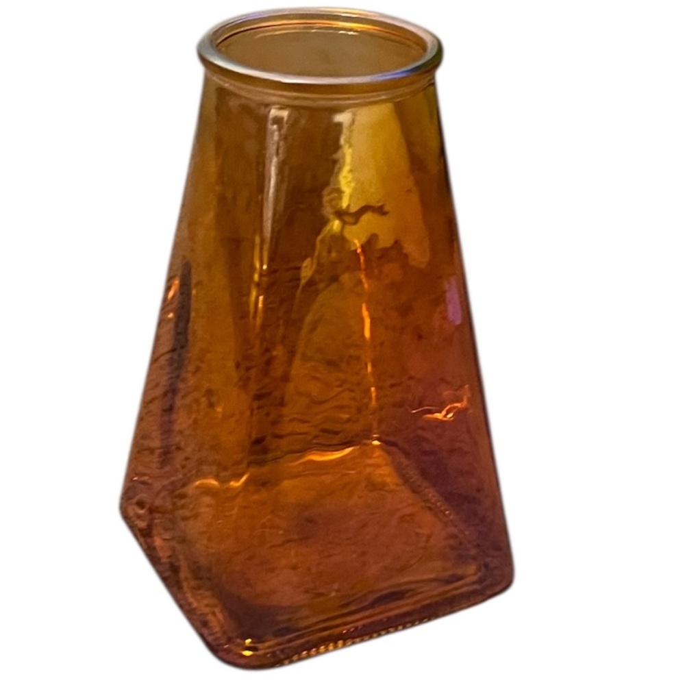 Amber-Colored Geometric Mid-Century Modern Bud Vase, 7.5" Tall